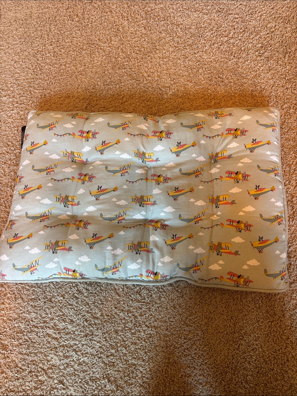 Airplane Print Dog Bed Pillow - Light Blue